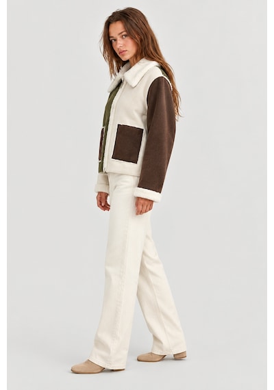 Verymoda Süet Tavşan Tüyü Lamine Mont F1988 Krem Haki Kahve