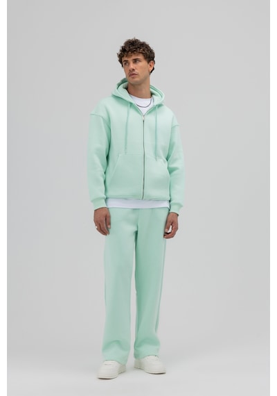 Vamos Basic Fermuarlı Oversize Kapüşonlu Sweatshirt Mint