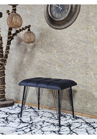 Zafir Metal Siyah Tel Ayaklı 60 Cm Puf Bench - Puf - Bench - Oturak - Mutfak Oturağı - Antre Oturağı Füme