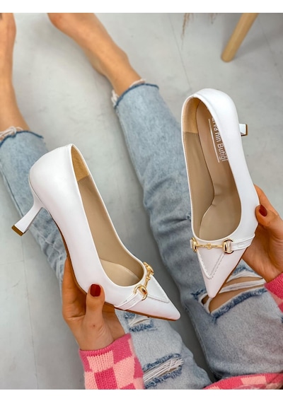 Ervanın Butiği Beyaz Cilt Mosscross Toka Detay Kadın Stiletto-3908