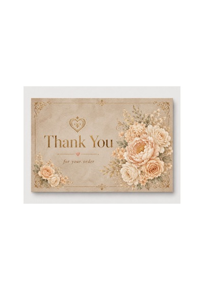 Floral Gold Teşekkür Kartı Premium Paket Içi Thank You Card 100 Adet - Kahverengi - 072