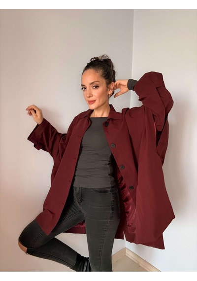 Ali Butik Bordo Panço Model Trençkot Bordo