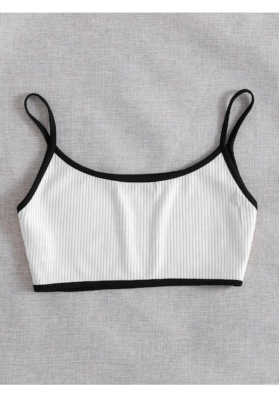 Liona Bisiklet Yaka Askılı Beyaz Renk Fitilli Crop Top Büstiyer