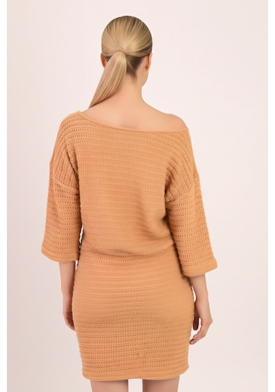 Armonika Kadın Camel Kayık Yaka Yarasa Kol Yumuşak Dokulu Elbise Arm-26k001039