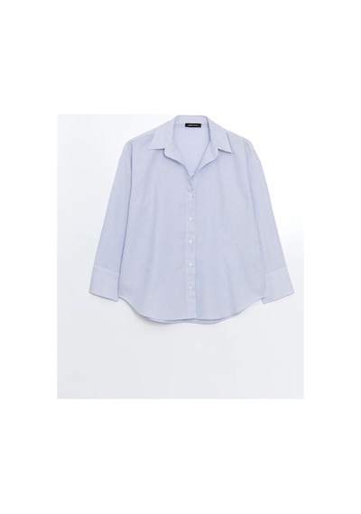 LC Waikiki Lcw Vision Mavi Çizgili Oversize Oxford Kadın Gömlek Blue Strıped