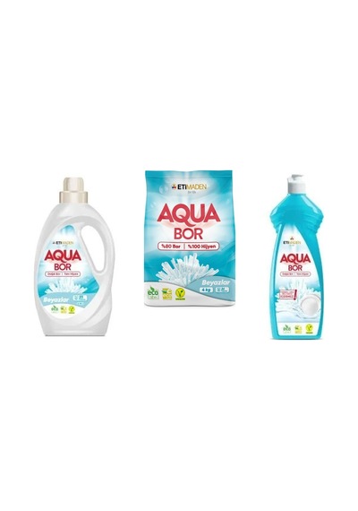 Aquabor Doğal Mineralli Sıvı Beyaz + 4 Kg Beyaz + Elde Bulaşık 3 Lü Set