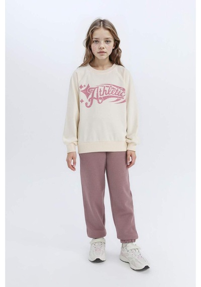 DeFacto Kız Çocuk Relax Fit Bisiklet Yaka Baskılı Sweatshirt D6988A824WNER99 Ekru