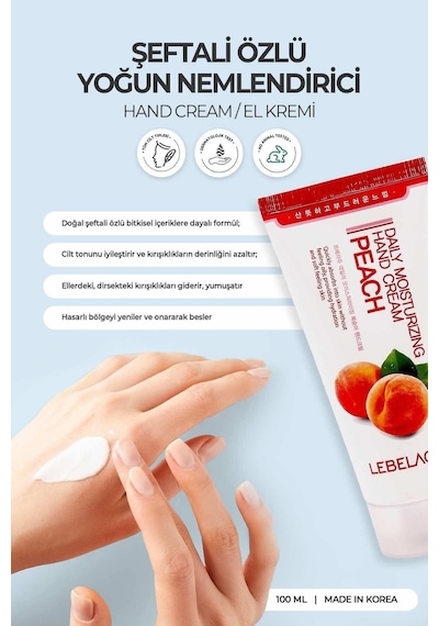 Lebelage Şeftali Özlü Doğal İçeriklerle Zengin Nemlendirici El Kremi Peach Hand Cream