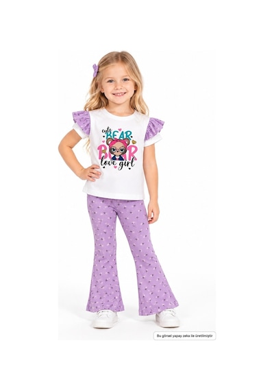 Esila Kids Kız Çocuk Takım Baskılı Yazlık Kısa Kollu Lila