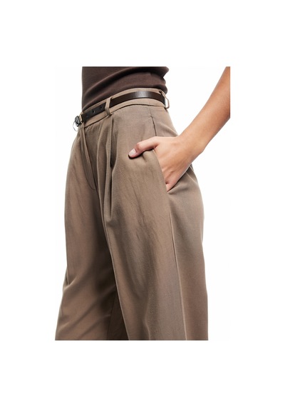 Koton Kemerli Yüksek Bel Geniş Paça Keten Karışımlı Pantolon Vizon 5sak40284uw Vizon