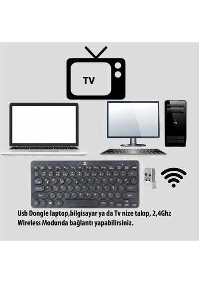 Bt-k95 2,4ghz Wireless+bluetooth Kablosuz Sessiz Klavye Siyah Çift Modlu Telefon Tablet Mac Uyumlu