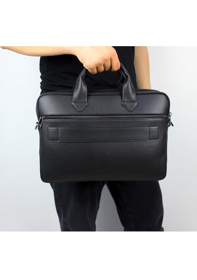 Deri,Se Club 1993 Unisex Siyah Çok Bölmeli 14 İnç Evrak Ve Laptop Çantası