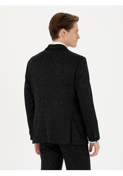 Cacharel Siyah Slim Fit Yün Karışımlı Klasik Ceket