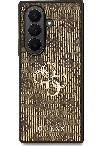 Galaxy Z Fold 7 Uyumlu Kılıf Guess Lisanslı Pu Deri Büyük Metal Logo Dizaynlı Kapak Kahverengi