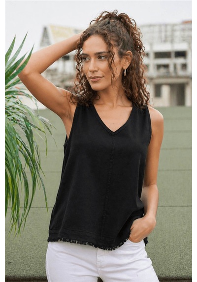 Fashion Friends V Yaka Siyah Kadın Bluz 26y0530k1