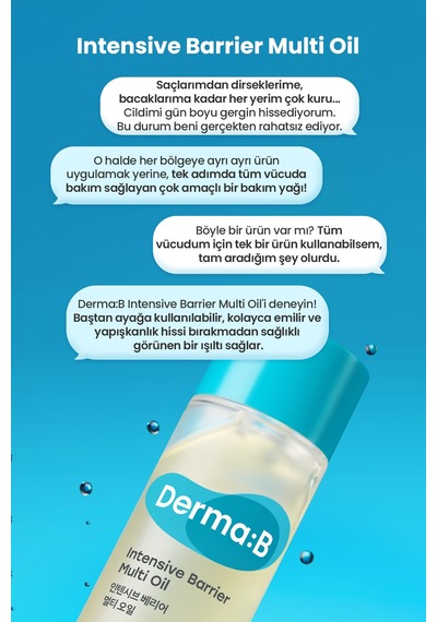 15 Bitkisel Yağ İçerikli, Hızlı Emilen, Nemlendirici Vücut Yağı Derma:b Intensive Barrier Multi Oil
