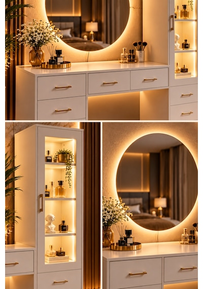 Dokunmatik Led Aydınlatmalı Aynalı Makyaj Masası, Lumera Çekmeceli Dolaplı Şifonyer - Aytaşı Dokunmatik Led Aydınlatmalı Aynalı Makyaj Masası, Lumera Çekmeceli Dolaplı Şifonyer - Aytaşı