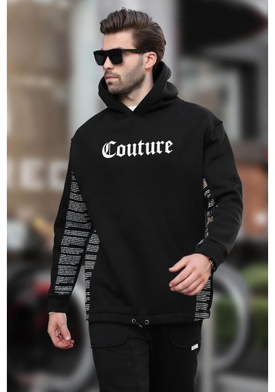 Madmext Siyah Kapüşonlu Baskılı Erkek Sweatshirt 7090 Siyah