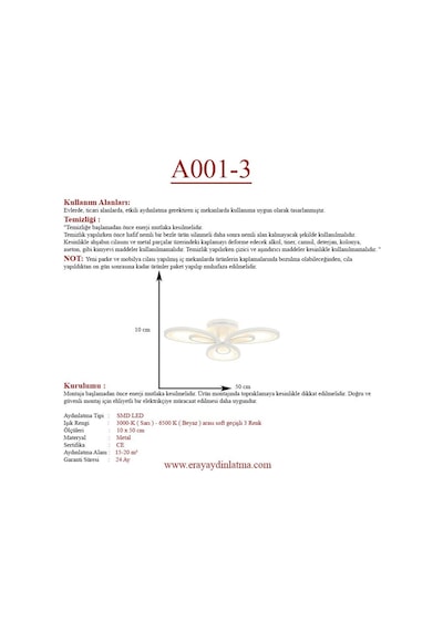 Eray Aydınlatma A001-3 Dimmer Kumandalı Led Avize