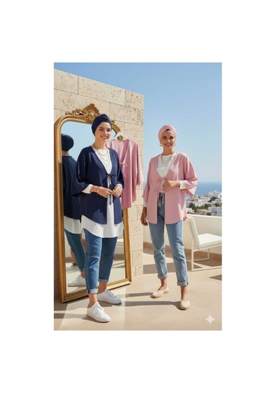 Unika Boutique Önü Baglamalı Kimono 2 Li Pembe Lacivert Blackbonds Lacivert2