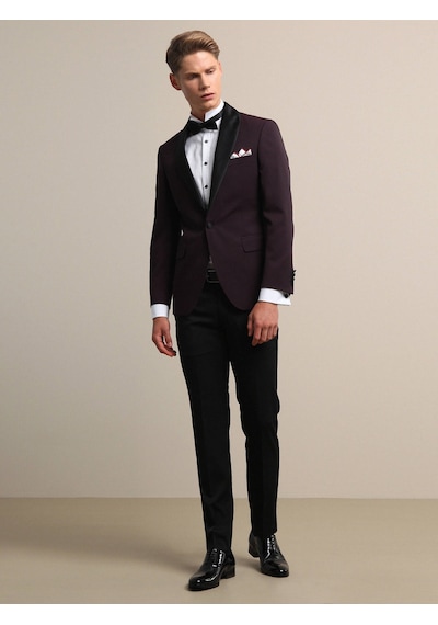 Kip Bordo Slim Fit Şal Yaka Dokuma Smokin Takım Elbise Çok Renkli