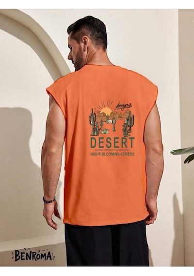 Desert Baskılı Kolsuz Tişört Turuncu