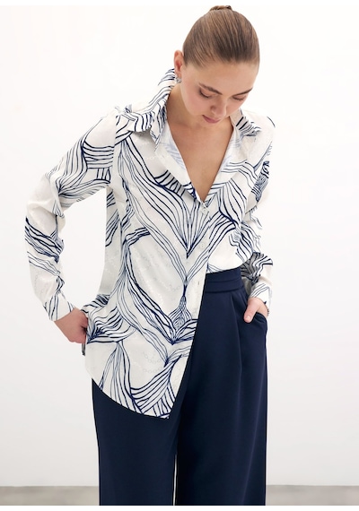 Sateen Desenli Saten Gömlek - Sax Mavi-135862 Sax Mavi Saks Mavisi