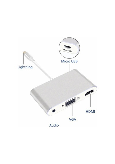 Apple Uyumlu iPhone Apple Uyumlu iPad P32 Hdmi Vga Av Audio Dönüştürücü Adaptör- 5775 - Karbul8558-1991 Gümüş