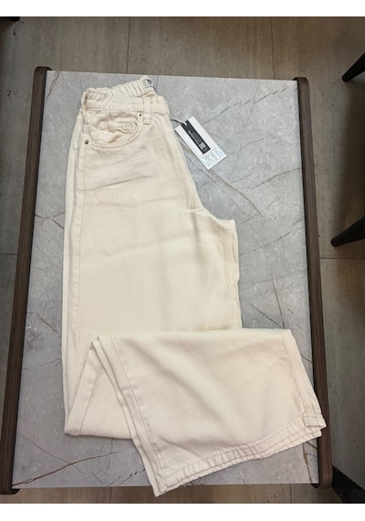 Ymr Moda Ekru Palazzo Geniş Paça Tensel Kadın Jeans 26459