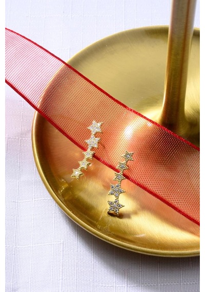 925 Ayar Gümüş Yıldız Desenli Sallantılı Gold Küpe Altın