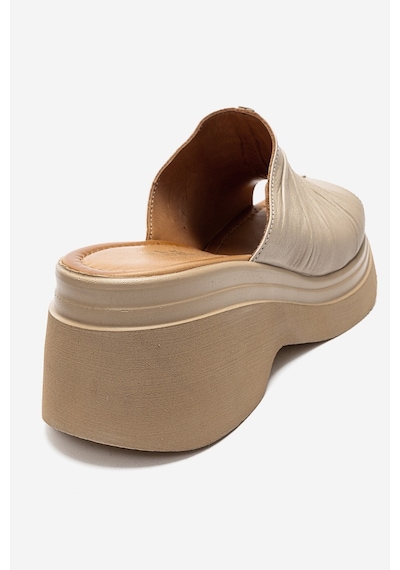 Luvishoes Nellıe Bej Hakiki Deri Kadın Dolgu Tabanlı Terlik