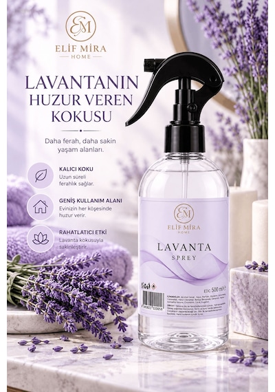 Oda Kokusu Sprey Lavanta Kalıcı Oda Parfümü 500 Ml