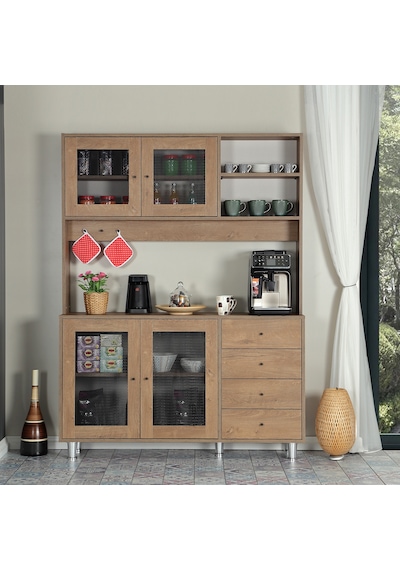 Pasific Home Grano Kahve Köşesi Çok Amaçlı Kiler Dolabı, 140 cm, Koyu Meşe