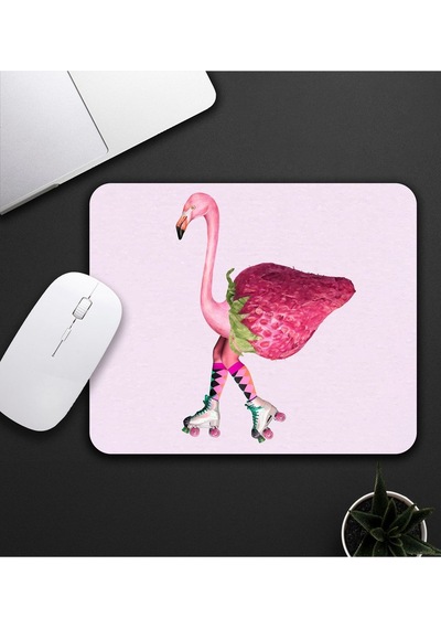 Baskılı Kupa & Pembe Çilekli Flamingo Motifli Mouse Pad 23x19cm Fare Altlığı Kaydırmaz Taban De586 O Mousepad