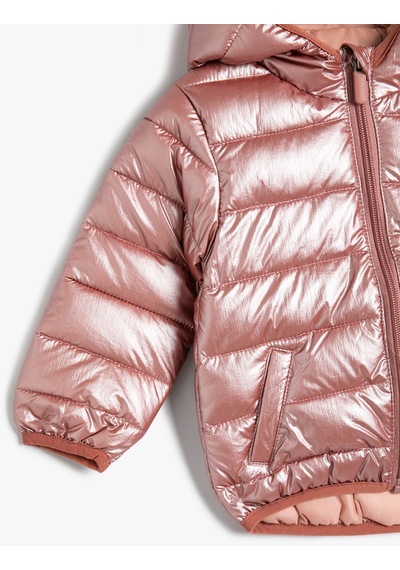 Koton Şişme Mont Kapşonlu Fermuarlı Cep Detaylı Pembe 4wmg20002aw 4WMG20002AW280