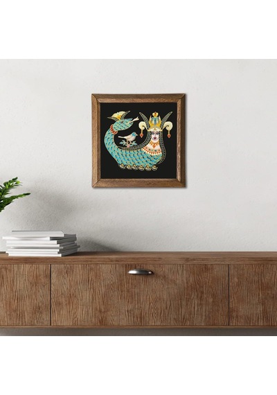 Şahmeran Taş Duvar Tablosu - Ahşap Çerçeveli Taş Tablo - 25x25 Cm - Dekoratif Duvar Sanatı - Modern Ev Ve Ofis Duvar Dekoru W1-08