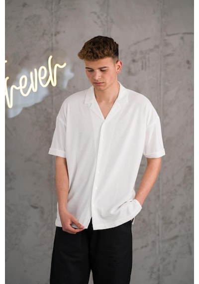 Oversize Yakalı Düğmeli Kendinden Çizgili Erkek Yazlık 001