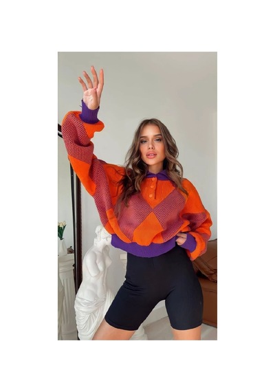 Nimas Kadın Oversize Desenli Kazak Mor - 585785749 Mor