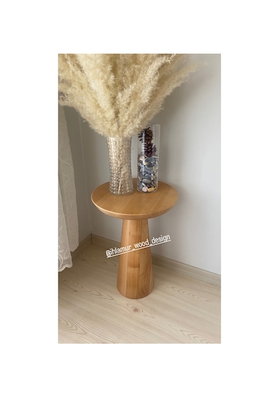 Ihlamur Wood Design Tek Adet Vernikli Mantar Sehpa Ahşap