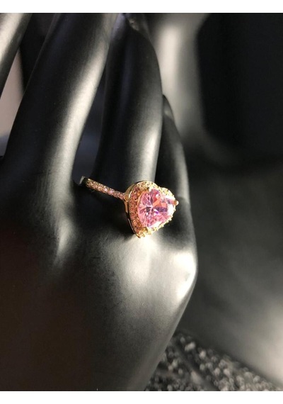 Swarovs'ki Taşlı Pembe Kalpli 925 Ayar Gümüş Sevgiliye Eşe Hediye Yüzük