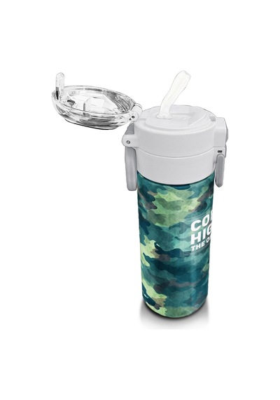 Coral High Kids Nefti Kamuflaj Desenli Pipetli Ve Direkt İçim Çelik Termos 500 Ml 31845 Kamuflaj - Gri