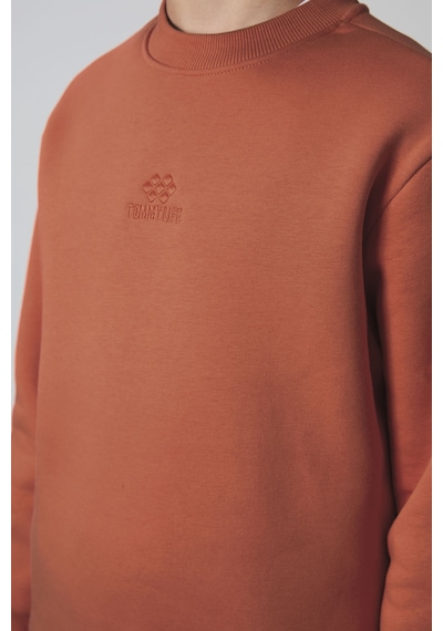 Tommylife Kiremit Pamuklu Kalın İçi Tüylü Yumuşak Dokulu Standart Fit Nakışlı Erkek Çocuk Sweatshirt - 11232 Kiremit