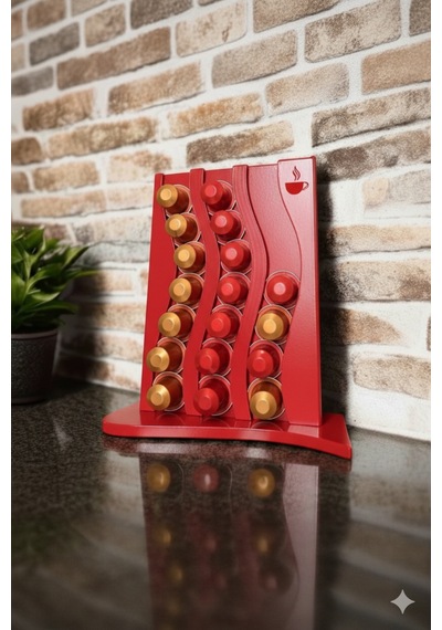 Nespresso Uyumlu Kahve Kapsül Tutucu Kutusu Standı Kırmızı