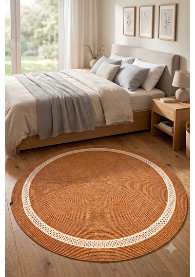 Jüt Hasır Yuvarlak Kilim Halı Yolluk Dekoratif Örgü Halı Doğal Görünümlü Bohem Kilim Salon Oturma Odası Balkon Mutfak Yatak Odası Koridor 7252bambukrem