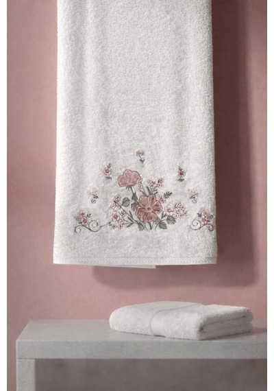 Bambu Pamuk Çiçek Nakışlı 50 X 90 Cm Nakışlı El Havlusu Açık Hardal