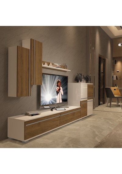 Decoraktiv Eko 6 Mdf Std Tv Ünitesi Tv Sehpası - Beyaz Pera Beyaz - Meşe