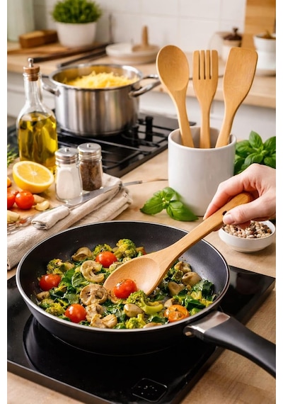 Bambu Mutfak Seti, Kaşık, Çatal, Spatula, Doğal Ahşap, Çizmez, Tava Dostu, 3 Parça,bambu Mutfak Gereçleri Set
