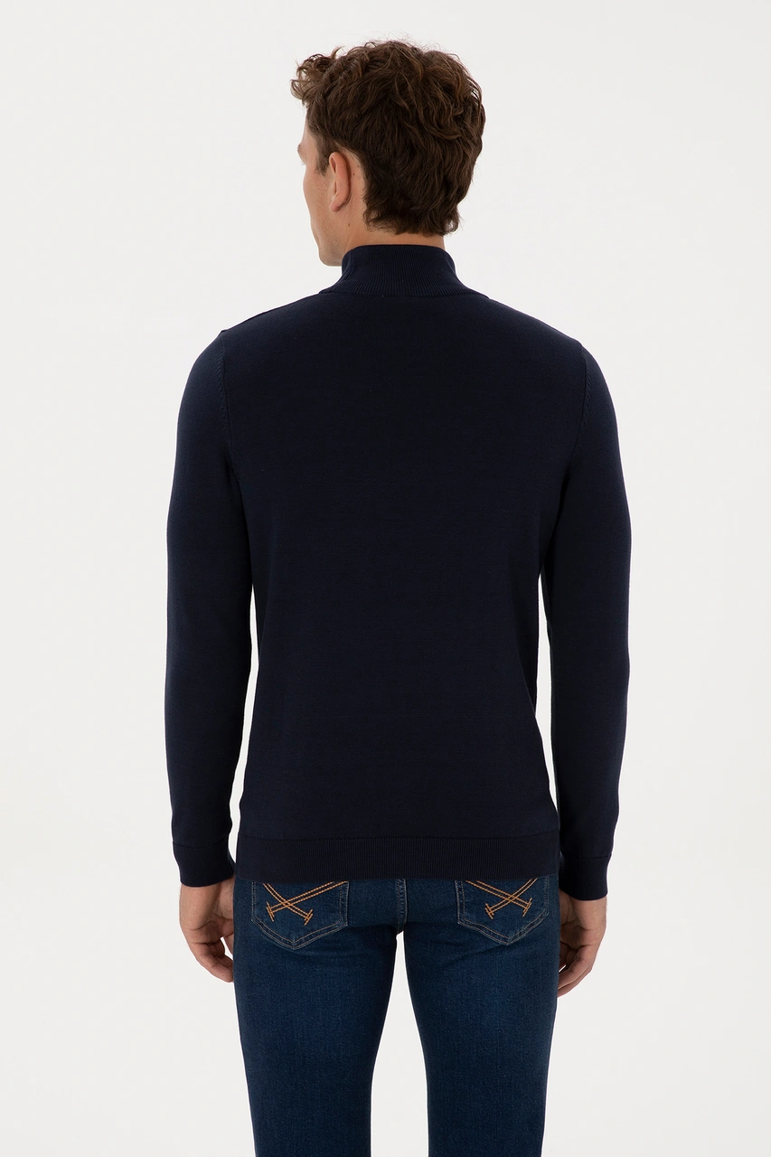 U.S. Polo Assn. Erkek Slim Fit Yarım Balıkçı Yaka Lacivert Basic Kazak 50307783-VR033