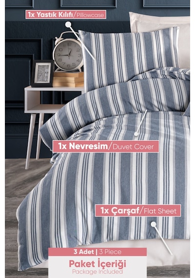 Eponj Home Sport Çizgili Nevresim Takımı Tek Kişilik Soft Line Lacivert Lacivert