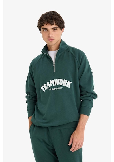 Defacto Boxy Fit Dik Yaka Fermuarlı Baskılı Sweatshirt F0115ax25augn536 Yeşil